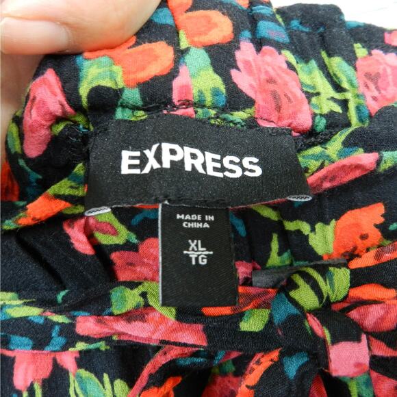 Express Floral Skirt Size XL Pleated Tie Waist Boho Flirty Summer Mini Cottage - Picture 5 of 12